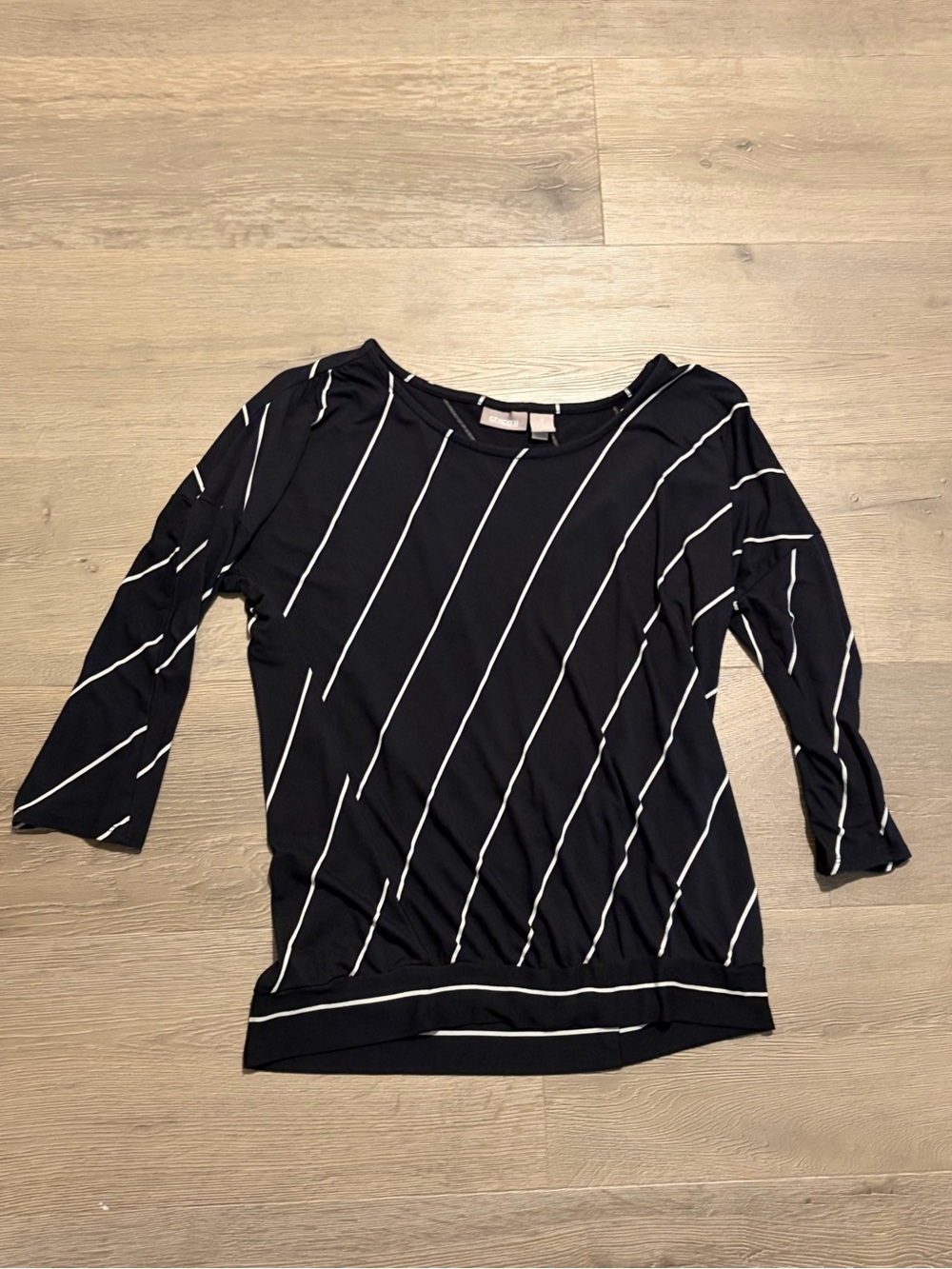 Chico's Black Top with White Diagonal Stripes